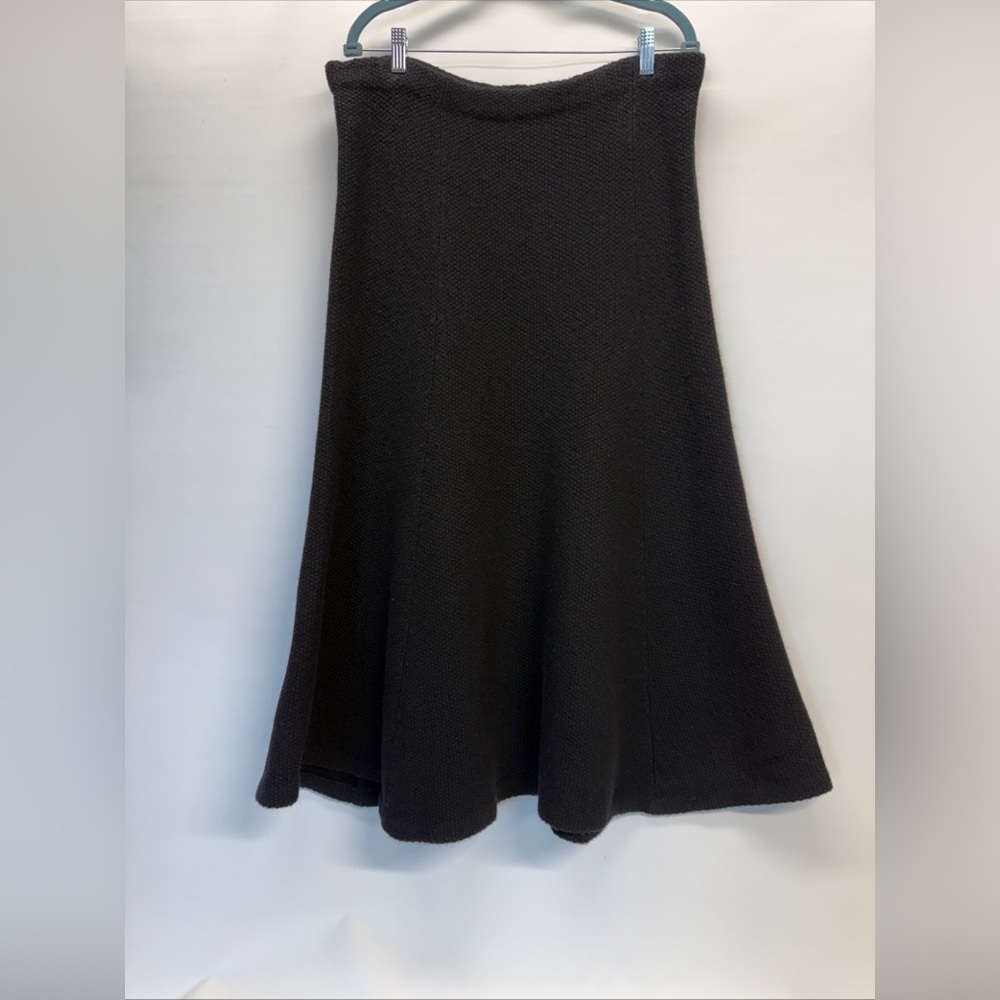 VTG Lauren Ralph Lauren Womens LambsWool Godet A-line Midi Knit Skirt Sz L Black